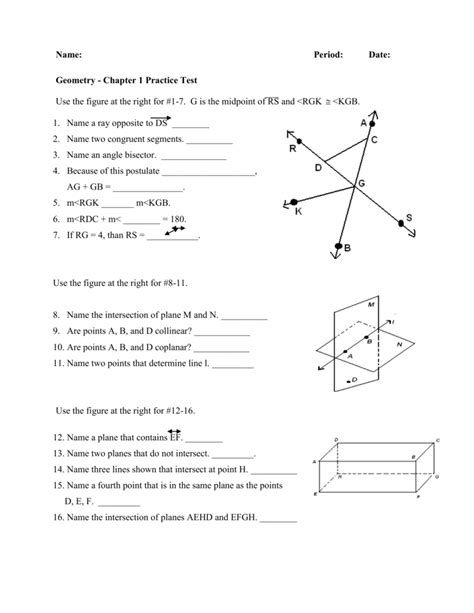 What are the Types of Questions Asked in Chapter 1 Test A Geometry?